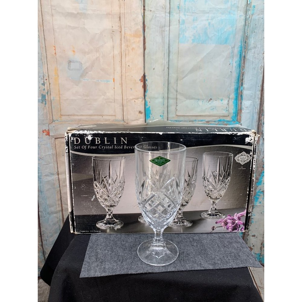 Shannon Crystal by Godinger Dublin, Iced Beverage Glasses  14 Oz Clear   Lead Cr